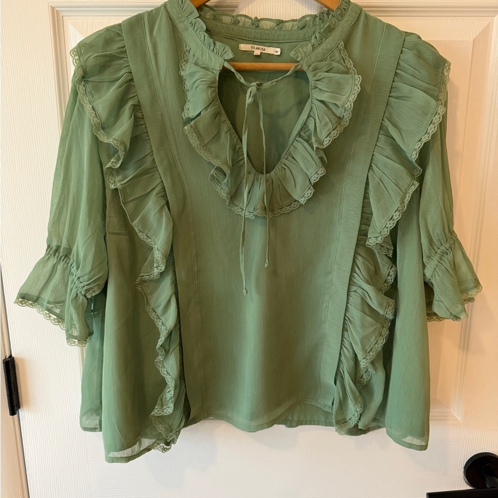 Tularosa Green Ruffle Blouse